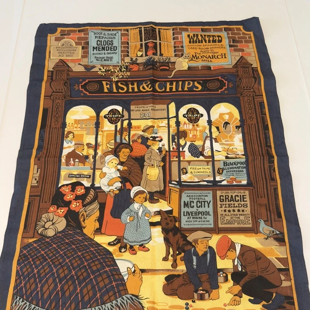 Vintage Fish and Chips British Tea Towel All Cotton Made in Britain 19.5x27.5